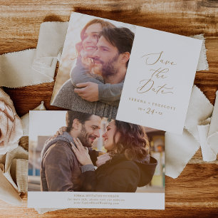 Delicate Gold Calligraphy Photo Save The Date