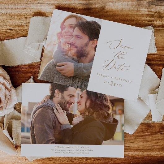 Delicate Gold Calligraphy Photo Save The Date