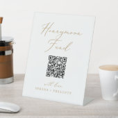 Delicate Gold Calligraphy QR Code Honeymoon Fund Reclamebord Met Voetstuk (Insitu)