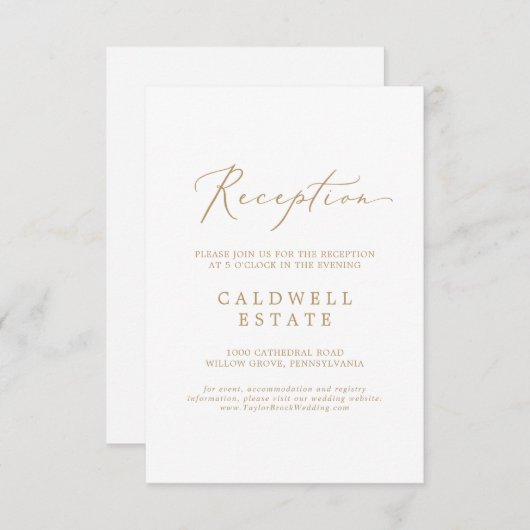 Delicate Gold Calligraphy Reception Insert Kaart (Voorkant / Achterkant)