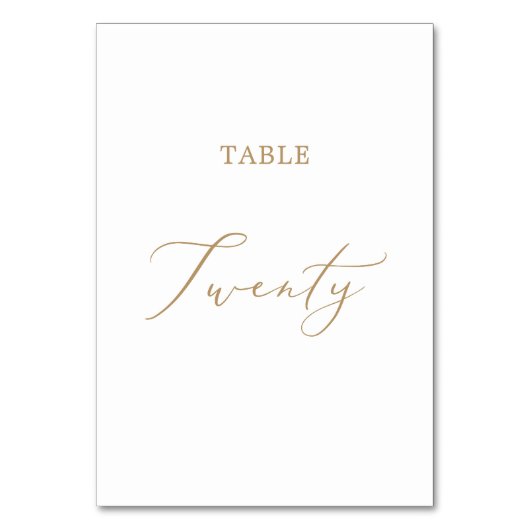 Delicate Gold Calligraphy Table Twenty Kaart (Voorkant)