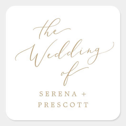 Delicate Gold Calligraphy Wedding Envelope-zegels Vierkante Sticker (Voorkant)