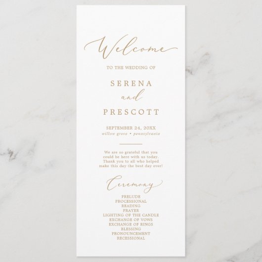 Delicate Gold Calligraphy Wedding Programme (Devant)