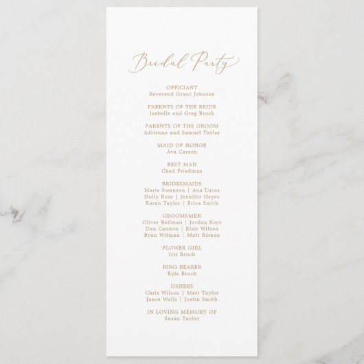 Delicate Gold Calligraphy Wedding Programme (Dos)