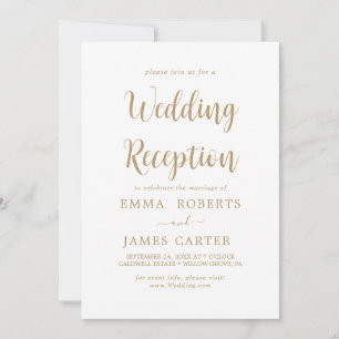 Delicate Gold Calligraphy Wedding Reception Kaart