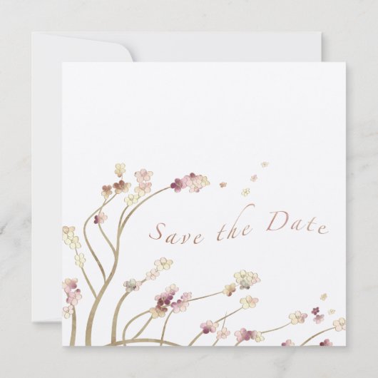Delicate Gold Cherry Blossom Save the Date (Achterkant)