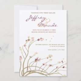 Delicate Gold Cherry Blossom Wedding Invitation Kaart