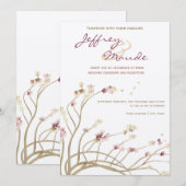 Delicate Gold Cherry Blossom Wedding Invitation Kaart (Voorkant / Achterkant)