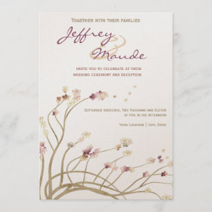 Delicate Gold Cherry Blossom Wedding Invitation Kaart