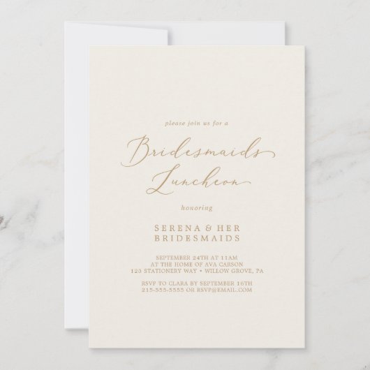 Delicate Gold en Cream Bridesmaids Luncheon Kaart (Voorkant)