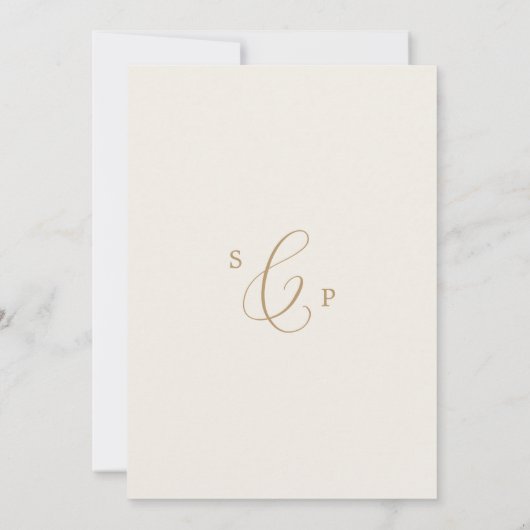 Delicate Gold- en Cream-monogram Ruwelijk Kaart (Achterkant)
