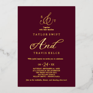 Delicate Gold Foil Formal Monogram Weddenschap Folie Uitnodiging