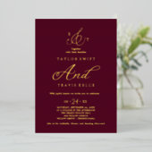 Delicate Gold Foil Formal Monogram Weddenschap Folie Uitnodiging (Staand Voorkant)
