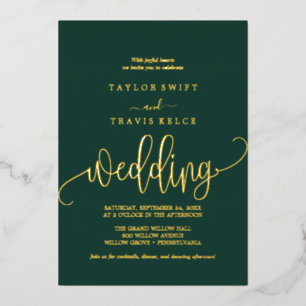 Delicate Gold Foil-kalligrafie   Emerald Wedding Folie Uitnodiging