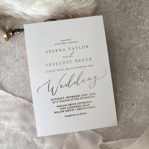 Delicate Gold Foil-kalligrafie   Ivory Wedding Folie Uitnodiging