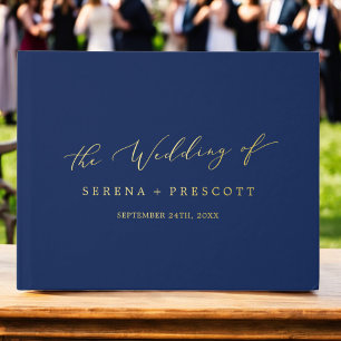 Delicate Gold Foil Marine Monogramme bleu Mariage 