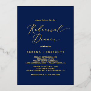 Delicate Gold Foil Navy Blue Rehearsal Dinner Folie Uitnodiging