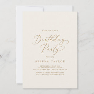 Delicate Gold-kalligrafie Cream Birthday Party Kaart