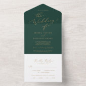 Delicate Gold-kalligrafie | Groen huwelijk All In One Uitnodiging (Binnen)