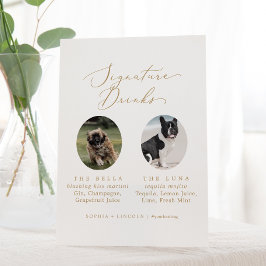 Delicate Gold Wedding Dog Foto Signature Drinken Reclamebord Met Voetstuk