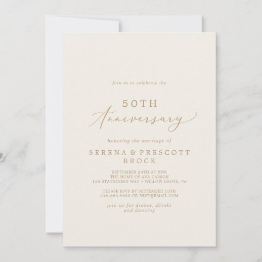 Delicate Goud en Crème 50ste Huwelijksjubileum Kaart (Voorkant)