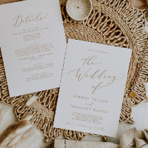 Delicate Gouden Calligrafie All-in-One Trouwkaart