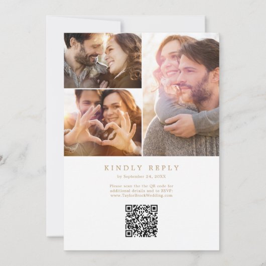 Delicate Gouden Fotocollage QR Code Bruiloft Kaart (Achterkant)