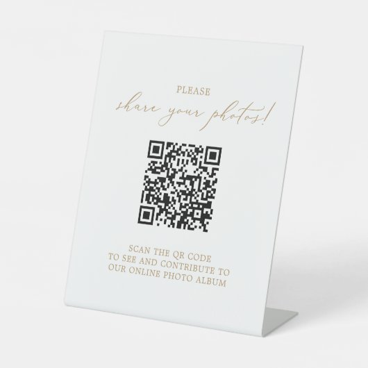 Delicate Gouden Huwelijksfoto Sharing QR Code Reclamebord Met Voetstuk (Voorkant)