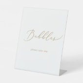 Delicate gouden kalligrafie bruiloft bubbels reclamebord met voetstuk (Voorkant)