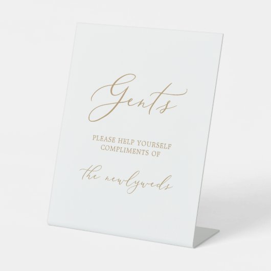 Delicate gouden kalligrafie bruiloft heren badkame reclamebord met voetstuk (Voorkant)