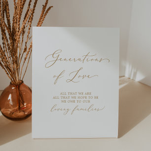Delicate Gouden Kalligrafie Generaties van Liefde Reclamebord Met Voetstuk