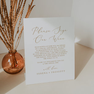 Delicate gouden kalligrafie Teken ons wijnteken Reclamebord Met Voetstuk