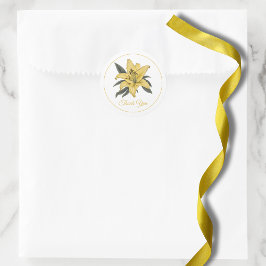 Delicate Gouden Lelie Dank u Ronde Sticker