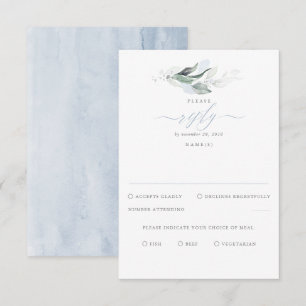 Delicate Greenery en Dusty Blue Wedding RSVP Kaartje