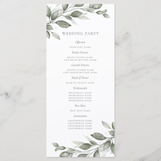 Delicate Greenery Wedding Programme Programma (Achterkant)