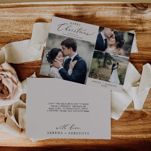 Delicate Greige Marry Kerstbruiloft Dank je Feestdagenkaart