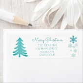 Delicate groene boom en sneeuwvlokken Kerstmis Etiket (Insitu)