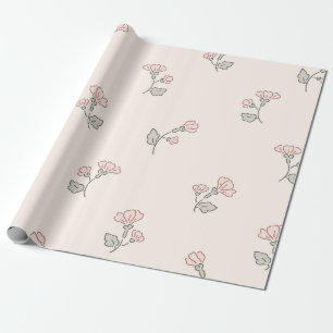 Delicate Handgetekende Bloemendoodle in Zachte Pas Cadeaupapier