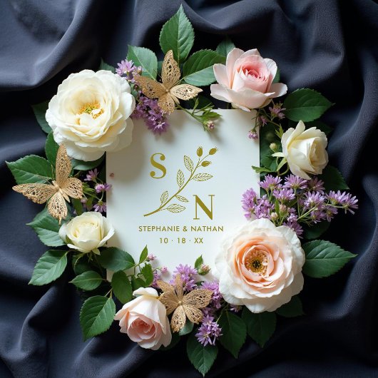 Delicate Initials Wildflowers Branches Wedding  Rubberstempel