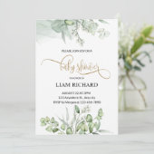 délicate invitation baby shower feuille à l'eucaly (Debout devant)