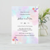 Délicate invitation de mariage rose et bleu (Debout devant)