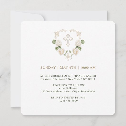 Delicate Ivory Roses Frame First Communion Small Kaart (Achterkant)