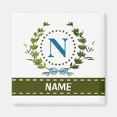 Delicate Ivy Wreath and Bow Name met Monogram N Magneet (Voorkant)