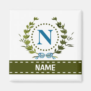Delicate Ivy Wreath and Bow Name met Monogram N Magneet