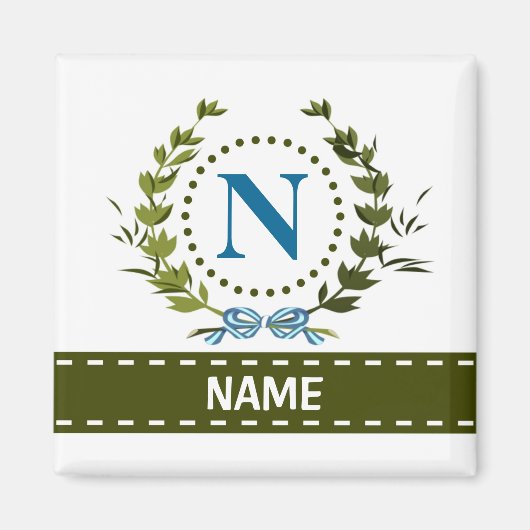 Delicate Ivy Wreath and Bow Name met Monogram N Magneet (Voorkant)