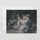 Delicate kalligrafie donkere fotobedekking bedankkaart (Voorkant)