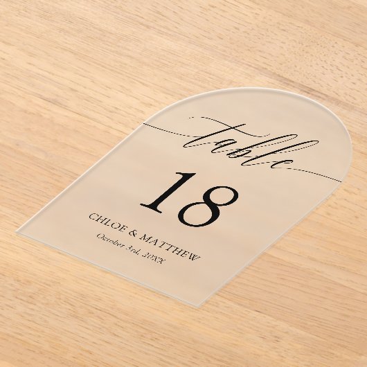 Delicate kalligrafie Namen Trouwtafel Nummer Acryl Uitnodigingen (Laagn)