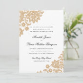 Delicate Kant Hoek Zwart en Goud Script Bruiloft Kaart (Staand voorkant)