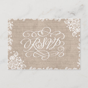 Delicate Lace Burlap Rustieke bruiloft RSVP Kaartje