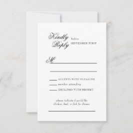 Delicate Lace Zwart en Gouden Script Bruiloft RSVP Kaartje